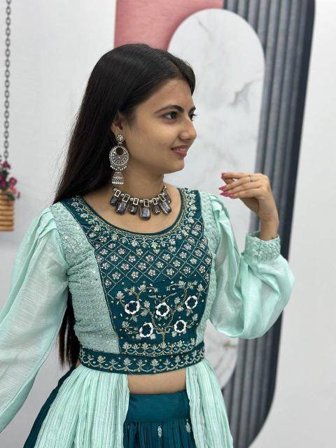 Launching Rakhi Pc 419 Chinon Rama Blue Designer lehenga choli wholesale